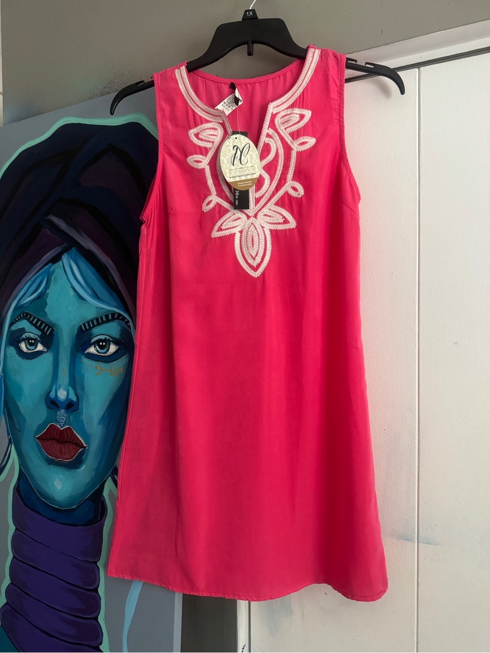 West 36th Barbiecore Hot Pink Embroidered Tunic Dress Small NWT Vacation Cruise